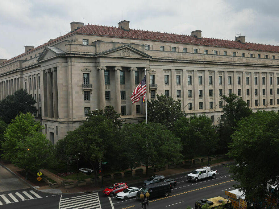 The U.S. Department of Justice is seen in June 2023. A former FBI informant has been indicted for allegedly lying to the FBI. His claims about President Biden were shared by Republicans pushing for an impeachment inquiry into the president.