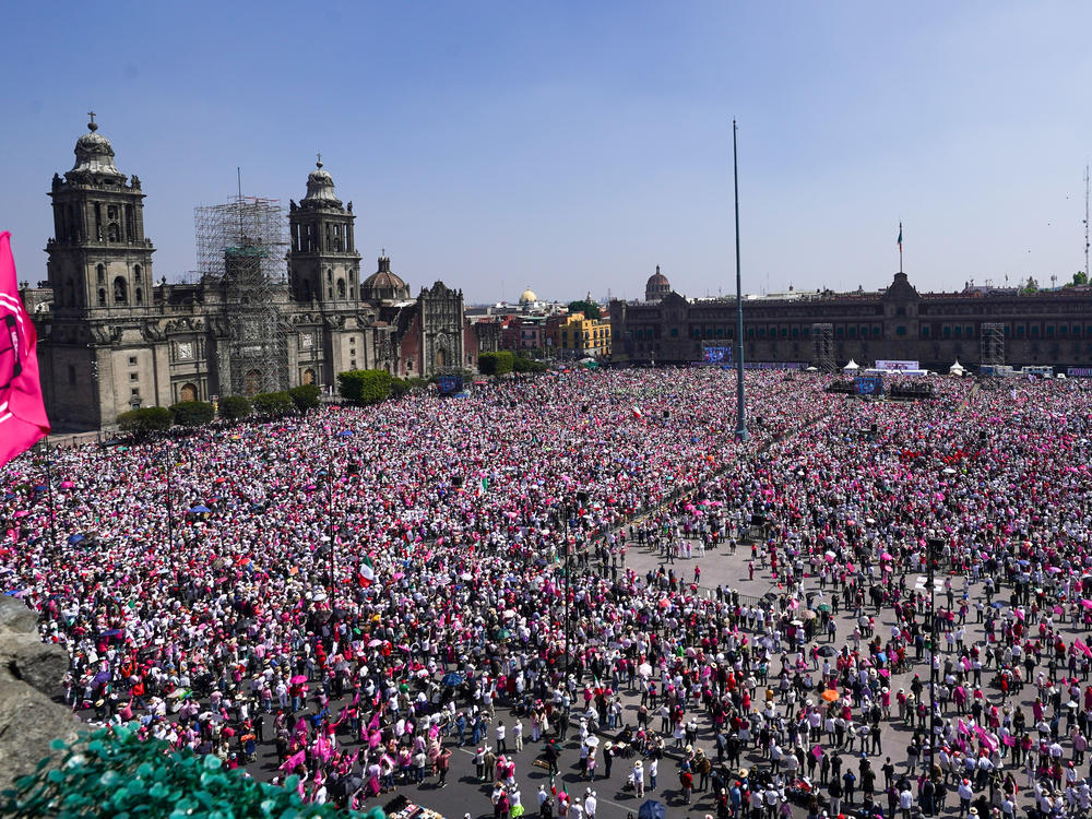 People take parte in a march organized by citizen organizations demanding that electoral autonomy be respected in the upcoming general elections in downtown Mexico City, Sunday, Feb. 18, 2024.