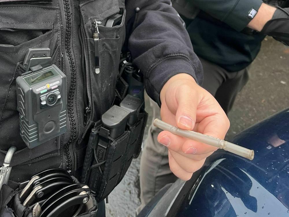 Tulalip Tribal Police narcotics Det. Haison Duong shows a hollowed-out pen used to inhale fentanyl smoke. Possession of 