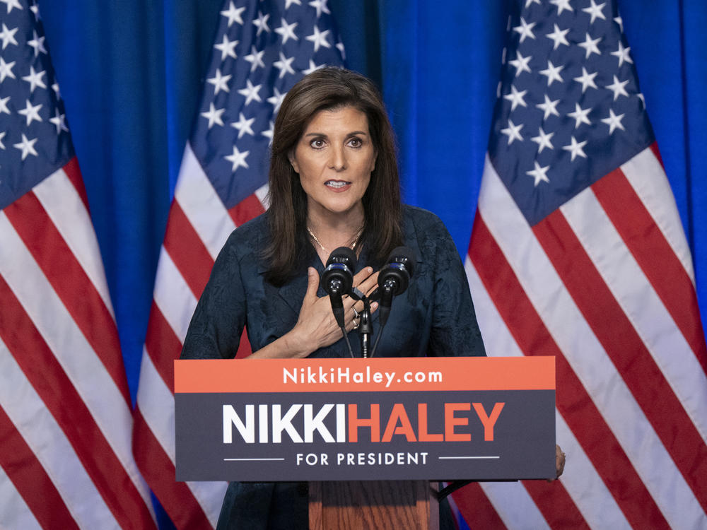 Republican presidential candidate and former U.N. Ambassador Nikki Haley speaks at a campaign event at Clemson University in Greenville, S.C., on Tuesday.