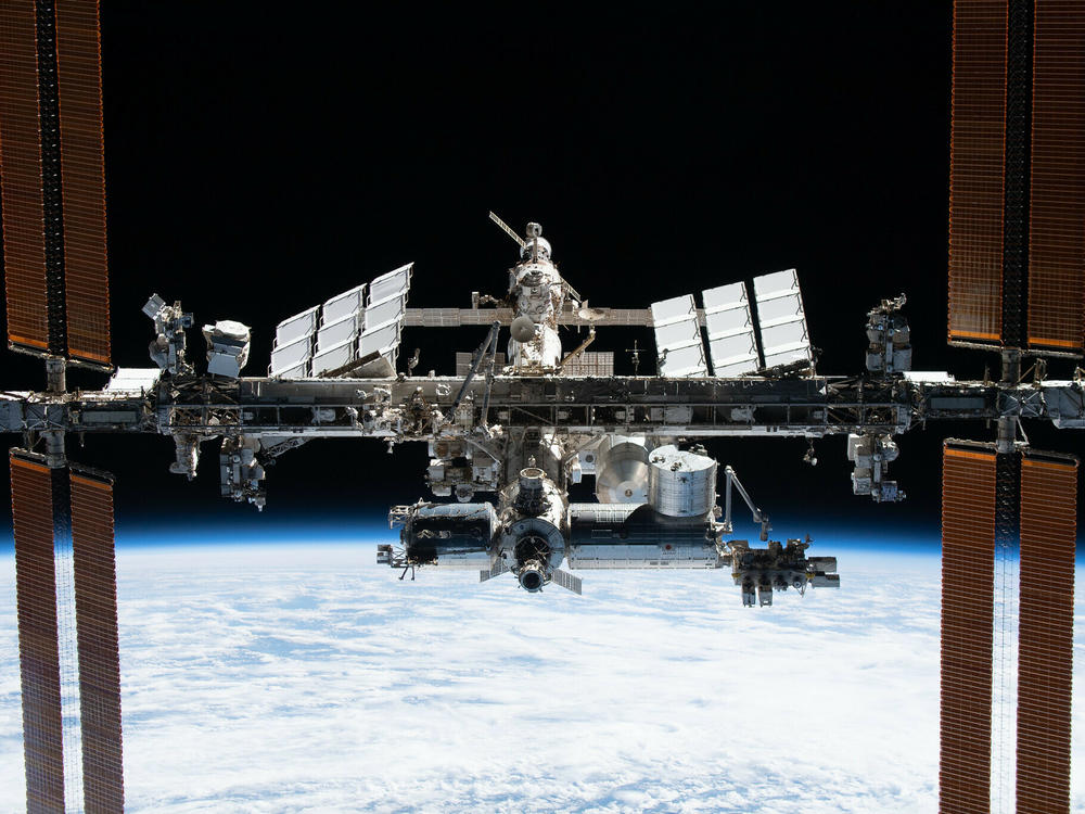 The International Space Station is pictured from the SpaceX Crew Dragon Endeavour during a fly around of the orbiting lab on Nov. 8, 2021.
