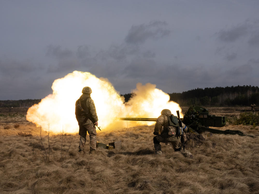 A howitzer is fired at a training area in Ukraine's Volyn oblast in March. Ukraine used this relatively quiet region along its border with Belarus to train troops for the front line.