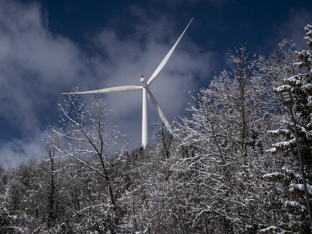 A wind turbine is seen near Pinnacle Wind Farm in Keyser, West Virginia. This onetime coal town is emblematic of a nation-wide attempt to shift to renewable energy.