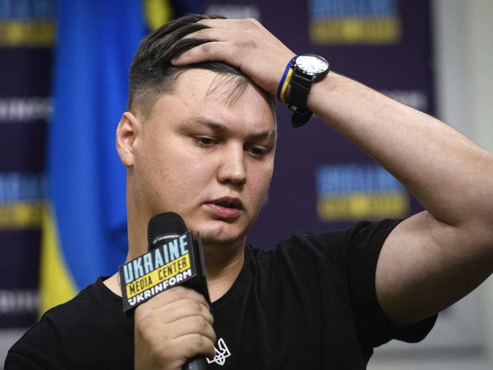 In this photo taken Sept. 5, 2023 Russian defector Maksim Kuzminov attends a press conference in Kyiv, Ukraine.