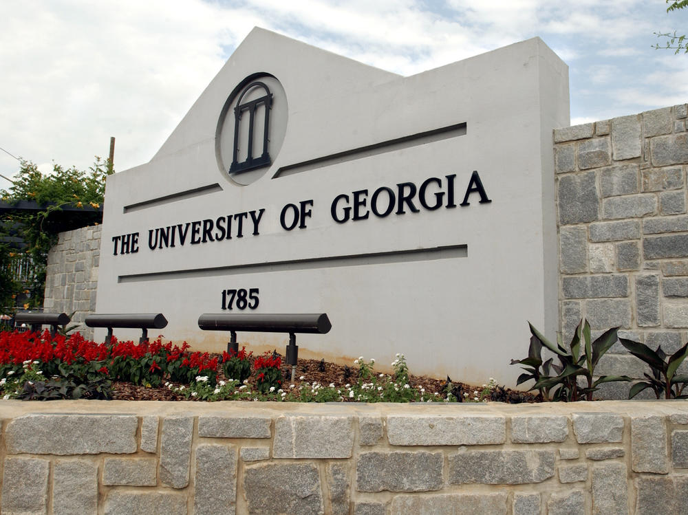 A sign for the University of Georgia is seen, May 28, 2004, in Athens, Ga. A woman was found dead Thursday, Feb. 22, 2024, on the campus of the University of Georgia after a friend told police she had not returned from a morning run, the university said.
