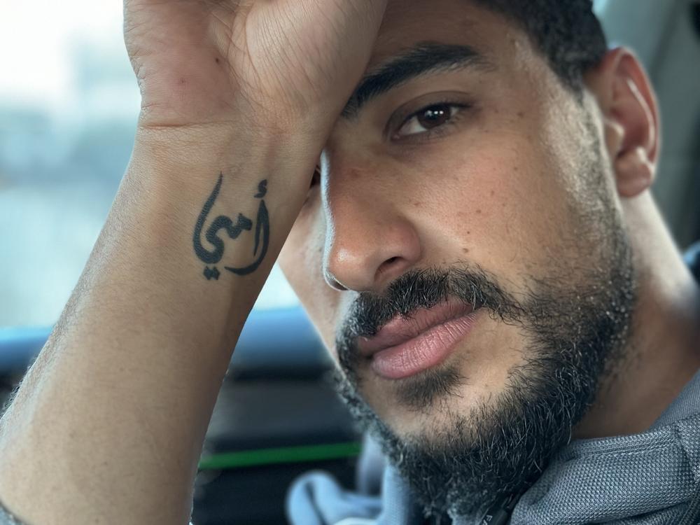 Ibrahim Hassouna, 30, a Gaza social media influencer known as Kazanova, has the phrase 