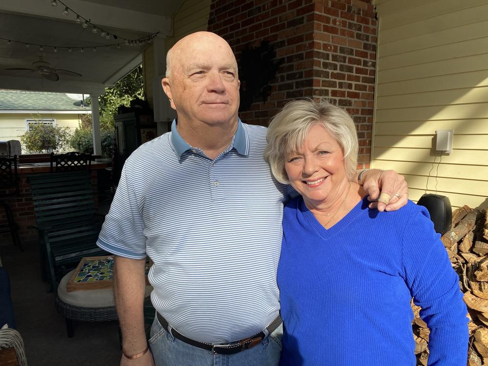 Randy (left) and Mary Jane Maxwell stand outside their home in Bamberg, S.C. The Maxwells support Nikki Haley in her run for president and plan to write her in even if she doesn't make it to the general election.