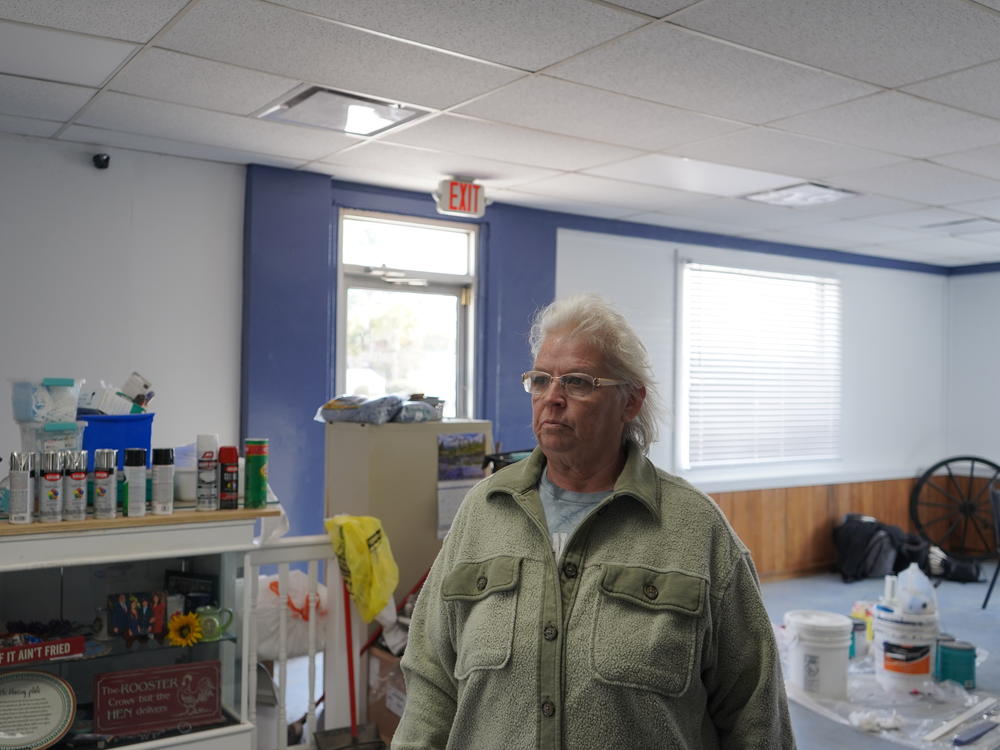 Paula Dyches stands in the construction site that her diner, Rusty & Paula's Restaurant, has become after a tornado tore through the small town of Bamberg, S.C., which is also Nikki Haley's hometown.