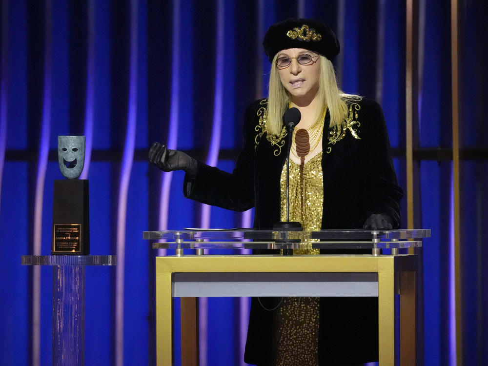 Barbara Streisand accepts the life achievement award during the 30th annual Screen Actors Guild Awards on Saturday, Feb. 24, 2024, at the Shrine Auditorium in Los Angeles.