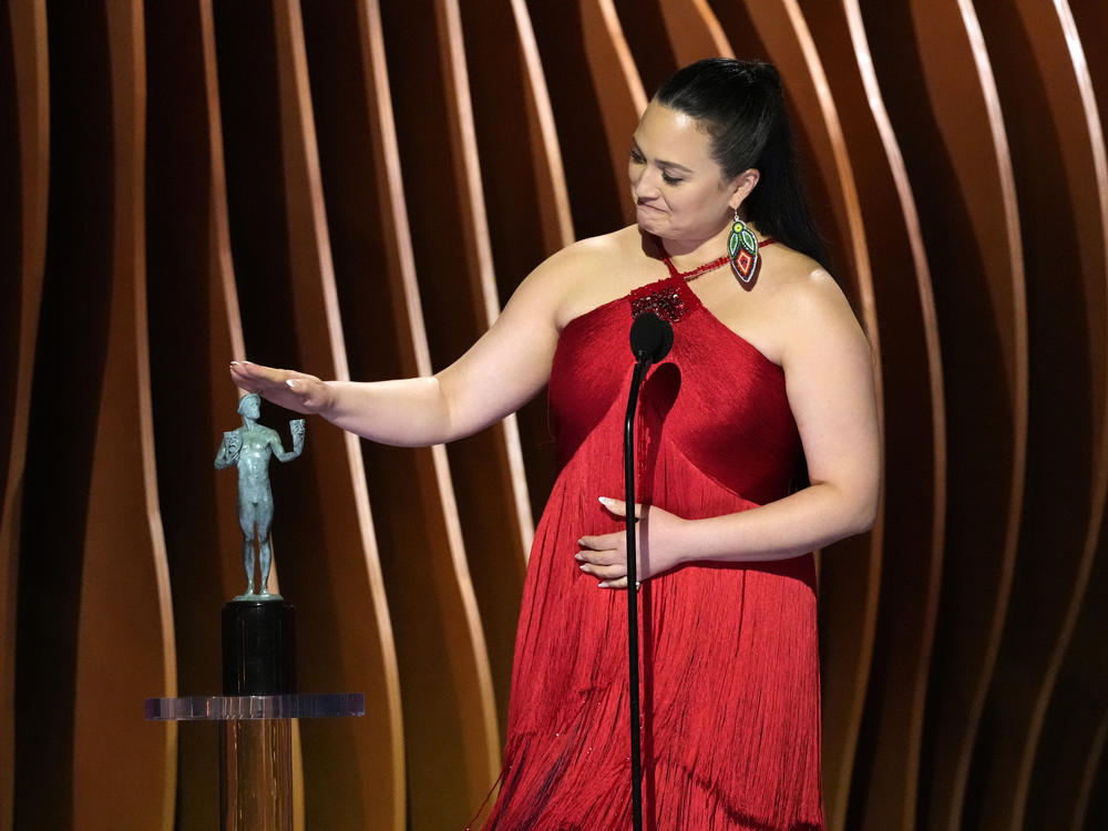 Lily Gladstone accepts the award for outstanding performance by a female actor in a leading role for 