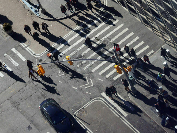 Pedestrians outside the Port Authority Bus Terminal in Manhattan on January 01, 2023.