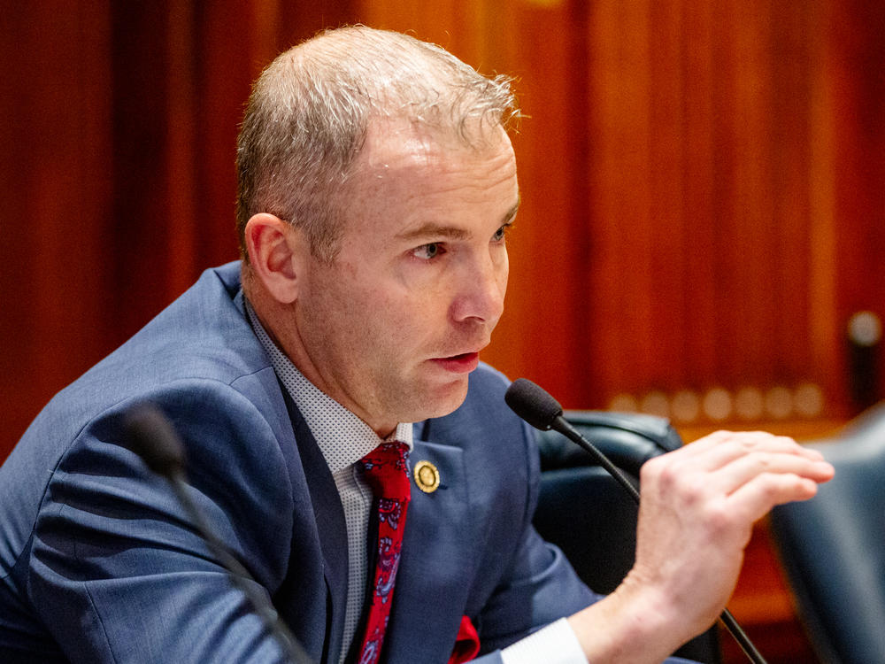 GOP State Sen. Rick Brattin, seen here at a hearing at the Missouri State Capitol in January, told reporters 