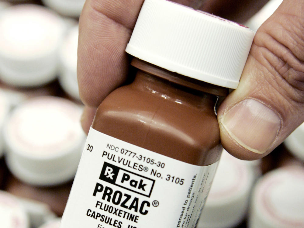 In this Jan. 11, 2008 file photo, a bottle of Eli Lilly & Co.'s Prozac is pictured at a company facility in Plainfield, Ind.