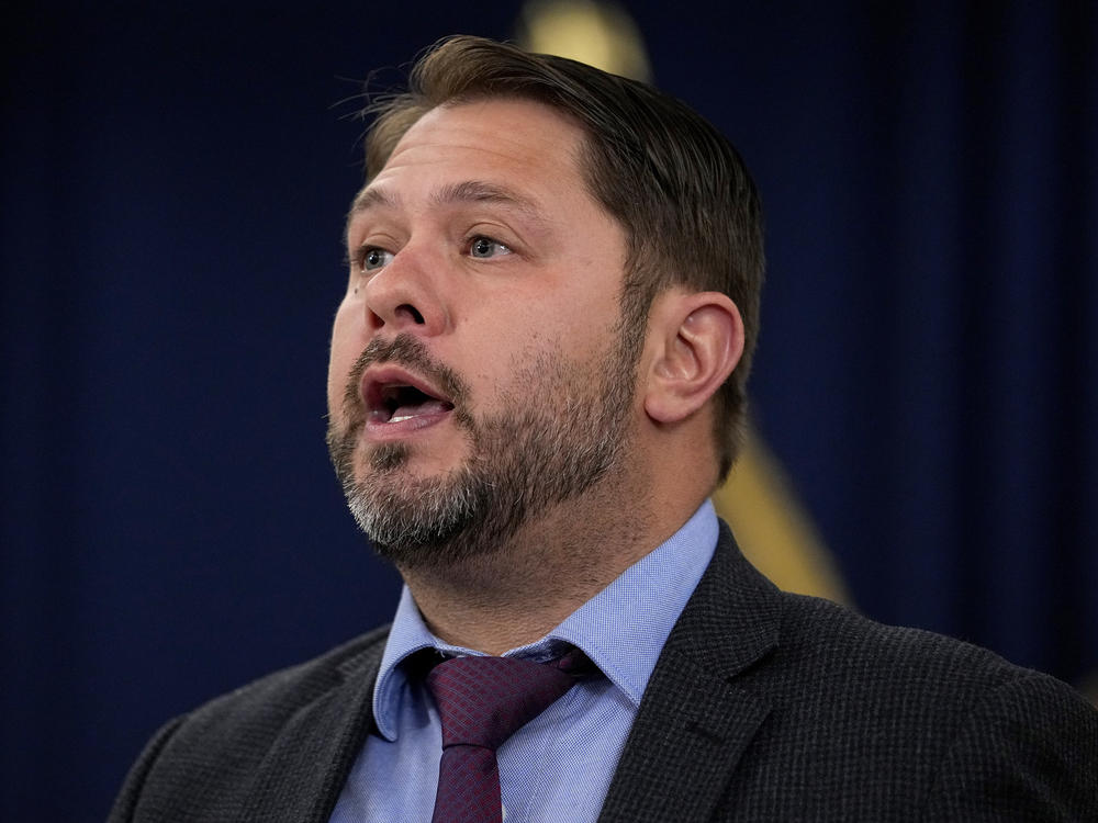 In this file photo, Rep. Ruben Gallego, D-Ariz., speaks at the Capitol, Thursday, April 6, 2023, in Phoenix. Gallego in running for Senate in Arizona and, despite a looming primary election, is already taking on the likely-Republican nominee, Kari Lake.