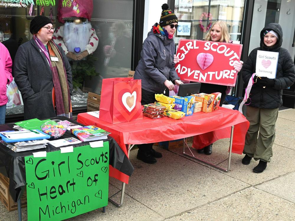 Cookie booth sales like this one in Michigan let Girl Scouts (and their parents) broaden their customer base.