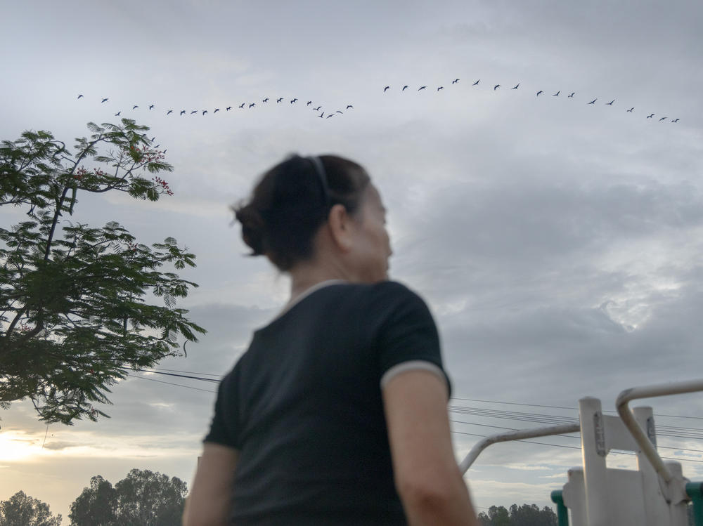 To stay healthy, Nguyen Thi Lan dances by the river every evening in the town of Tram Chim. Sometimes, passersby will join her.