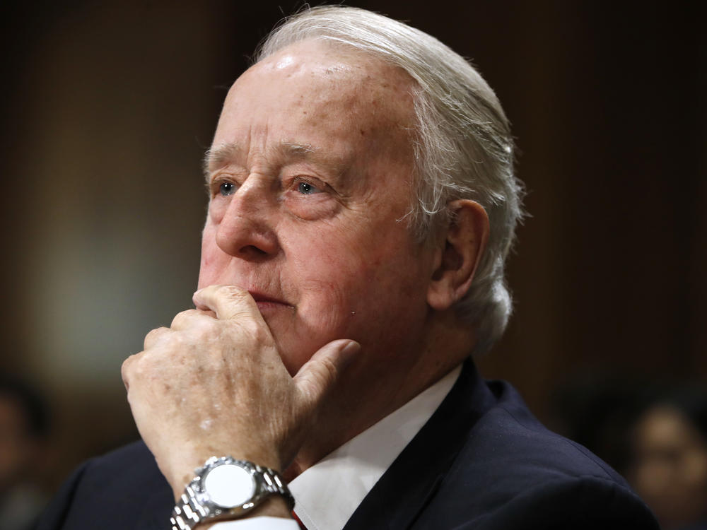 Brian Mulroney, the former prime minister of Canada, listens during a Senate Foreign Relations Committee hearing on the Canada-U.S.-Mexico relationship on Jan. 30, 2018, on Capitol Hill in Washington.