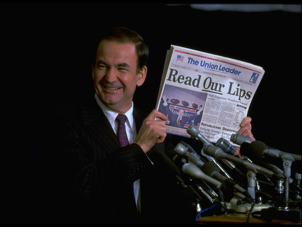 Pat Buchanan, shown here as a conservative Republican presidential hopeful in 1992, shared the limelight with George H.W. Bush at the GOP convention that year in Houston. Bush went on to lose to Bill Clinton that November.