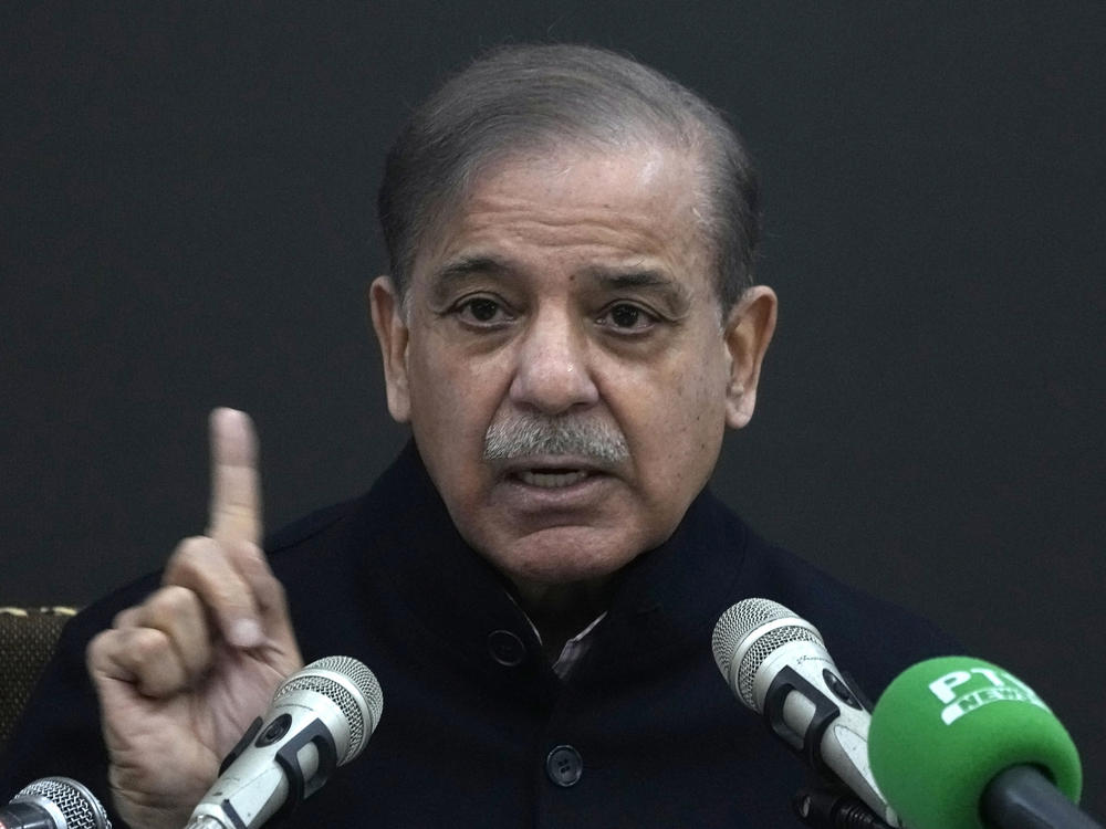 FILE - Pakistan's former Prime Minister Shehbaz Sharif speaks during a press conference regarding parliamentary elections, in Lahore, Pakistan, Tuesday, Feb. 13, 2024. Lawmakers in Pakistan's National Assembly elected Sunday, March 3, Shehbaz Sharif as the country's new prime minister for the second time.