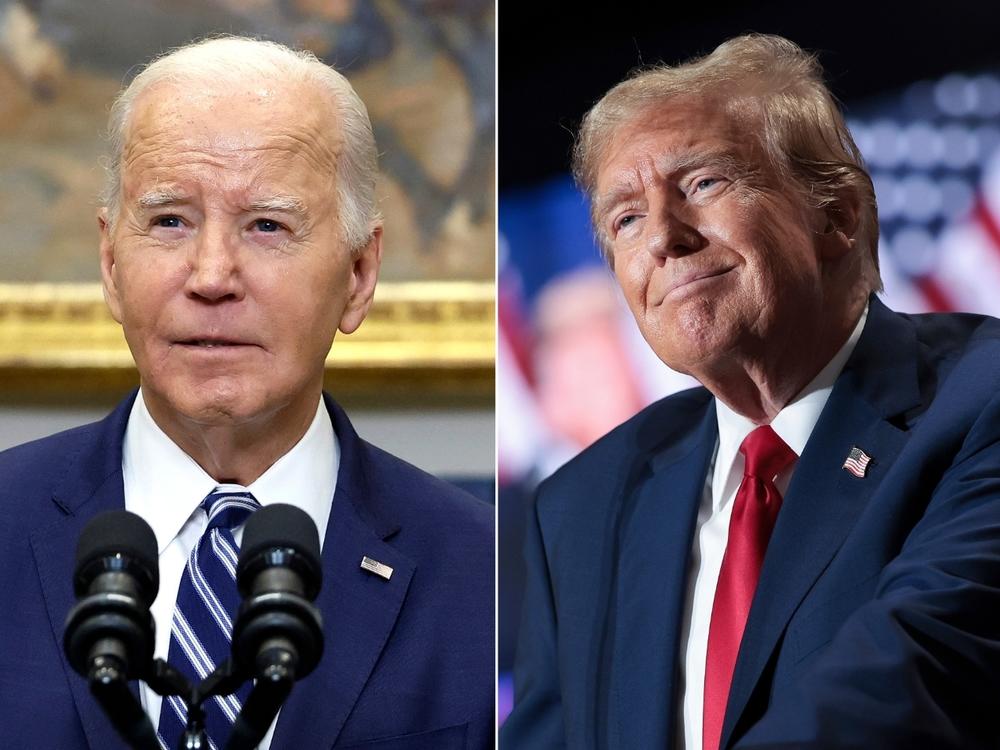 Republican presidential candidate Nikki Haley speaks during her primary election night gathering on Feb. 24 in Charleston, S.C.; President Biden delivers remarks at the White House on Feb. 16;  Republican presidential candidate and former President Donald Trump speaks during a rally March 2 in Richmond, Va..
