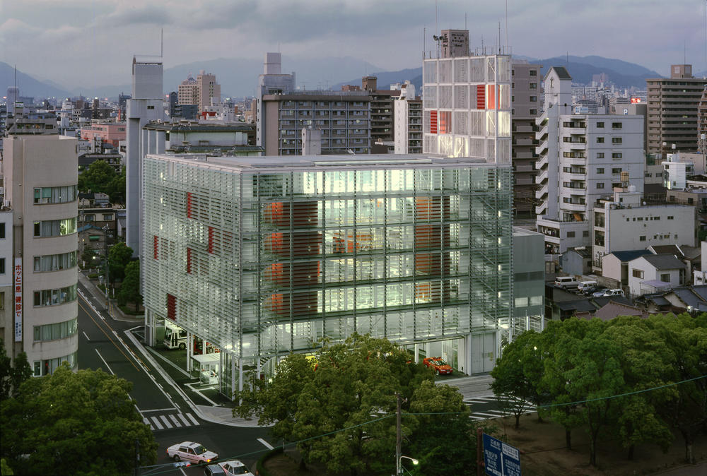 The façade, walls and floors of the Hiroshima Nishi Fire Station are all constructed of glass.