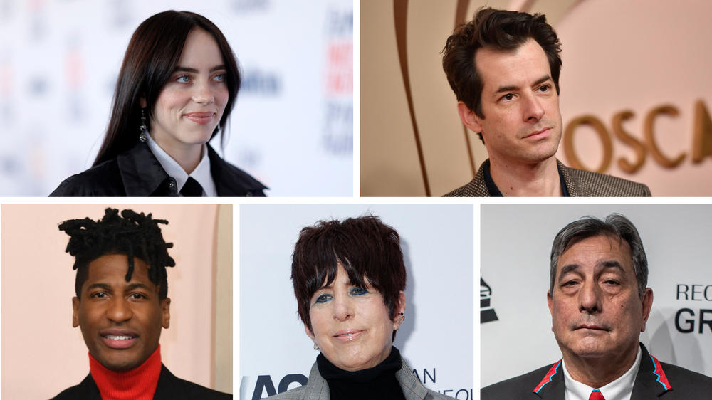Clockwise from top left: Billie Eilish, Mark Ronson, Scott George, Diane Warren and Jon Batiste.
