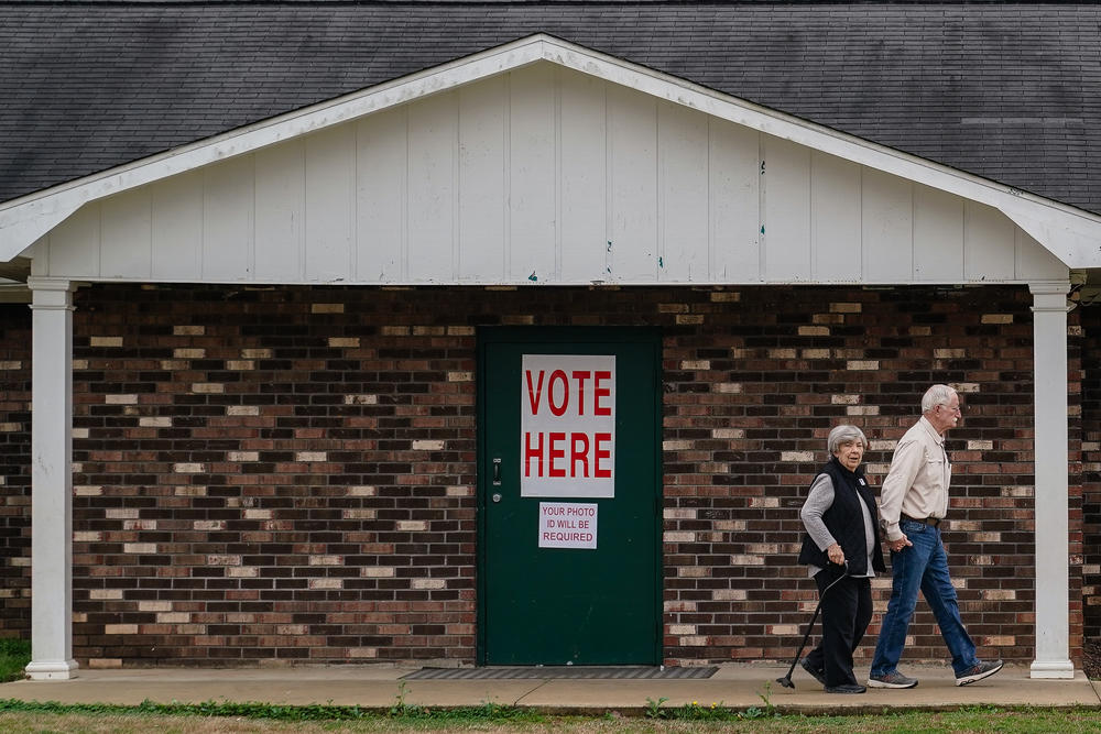 Voters enter a polling location in Oxford to cast their ballots in Alabama's primary.