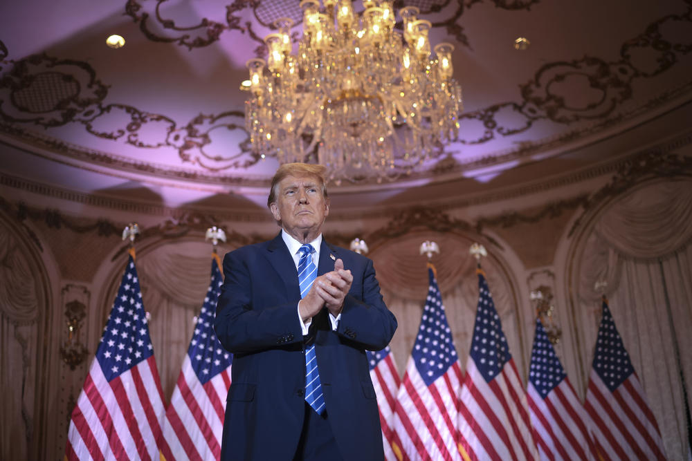 Republican presidential candidate, former President Donald Trump attends an election watch party at Mar-a-Lago in West Palm Beach, Fla.