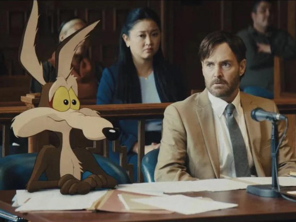 Wile E. Coyote and actor Will Forte are seen in a still image from the film <em>Coyote vs. Acme</em>. Eric Bauza, another actor in the film, posted the image online in December.