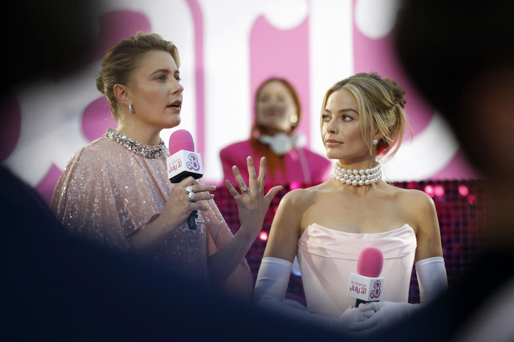 Greta Gerwig and Margot Robbie at the European premiere of <em>Barbie</em> in London in July, 2023