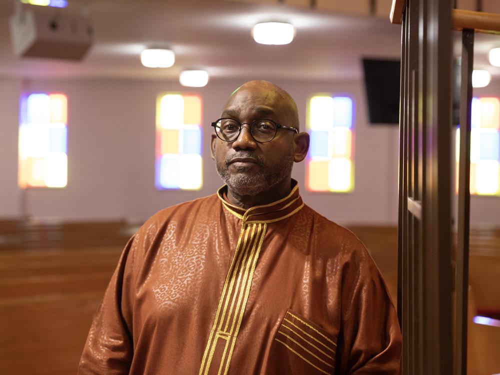 Reverend Kenneth James Flowers, 62, Senior Pastor of Greater New Mt. Moriah Missionary Baptist Church, poses for a portrait after service on Sun., Feb. 25, 2024 in Detroit, Michigan.