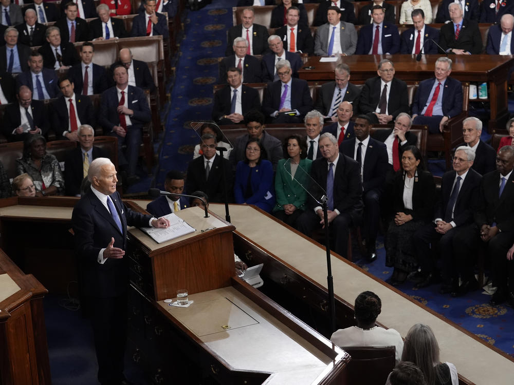 President Biden delivers his State of the Union address to a joint session of Congress at the Capitol in Washington, D.C., on Thursday.