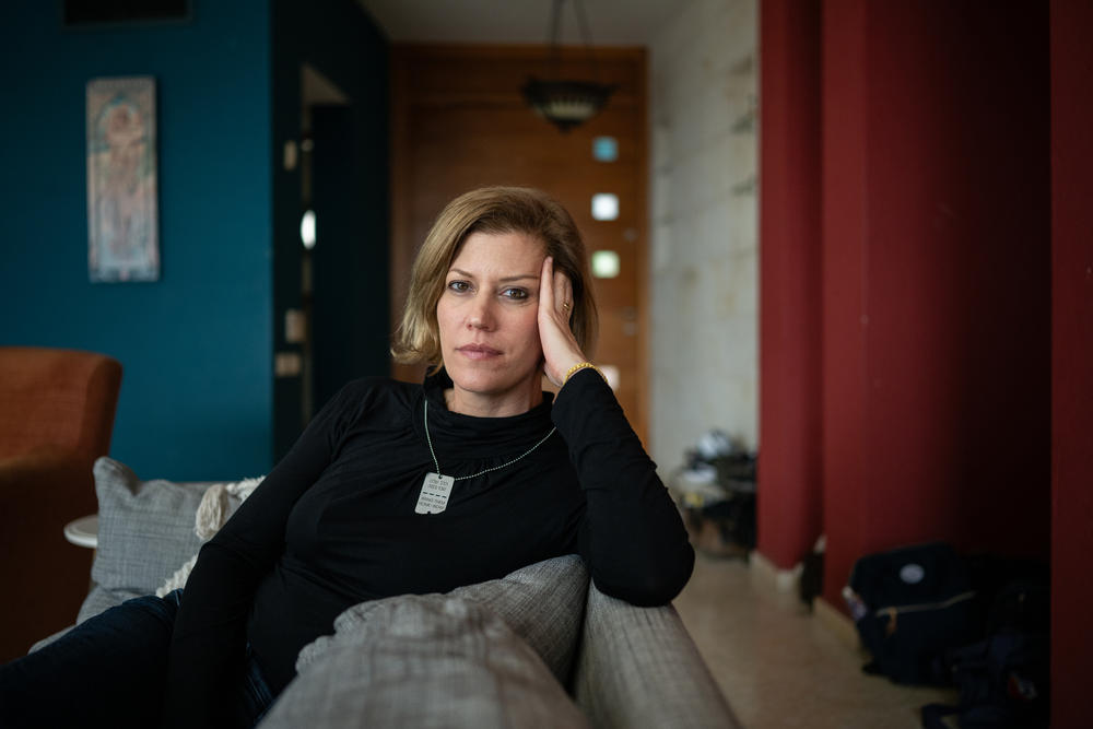 Carmit Palty Katzir in her home in Haifa, Israel, Feb. 18. During the Oct. 7 Hamas-led attacks, Katzir's father, Rami, was killed at Kibbutz Nir Oz. Her mother and brother were taken hostage.