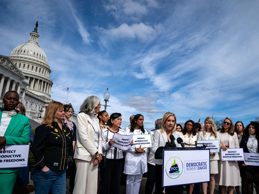 Amanda Zurawski, a guest to the State of the Union of Rep. Katherine Clark, D-Mass., speaks during a news conference held by members of the Pro-Choice Caucus and Democratic Women's Caucus at the U.S. Capitol on Thursday.