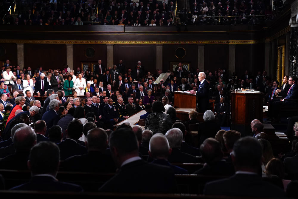 President Biden delivers his State of the Union address before a joint session of Congress in the House chamber on March 7.