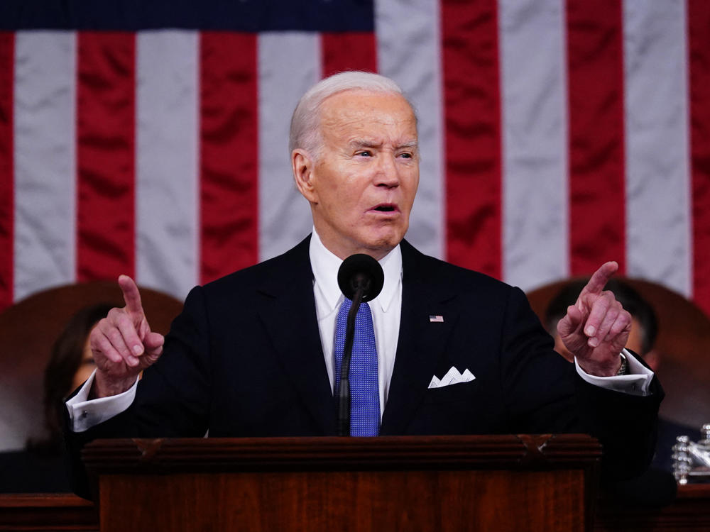 President Biden delivers the State of the Union address in the House chamber of the Capitol in Washington, D.C., on March 7.