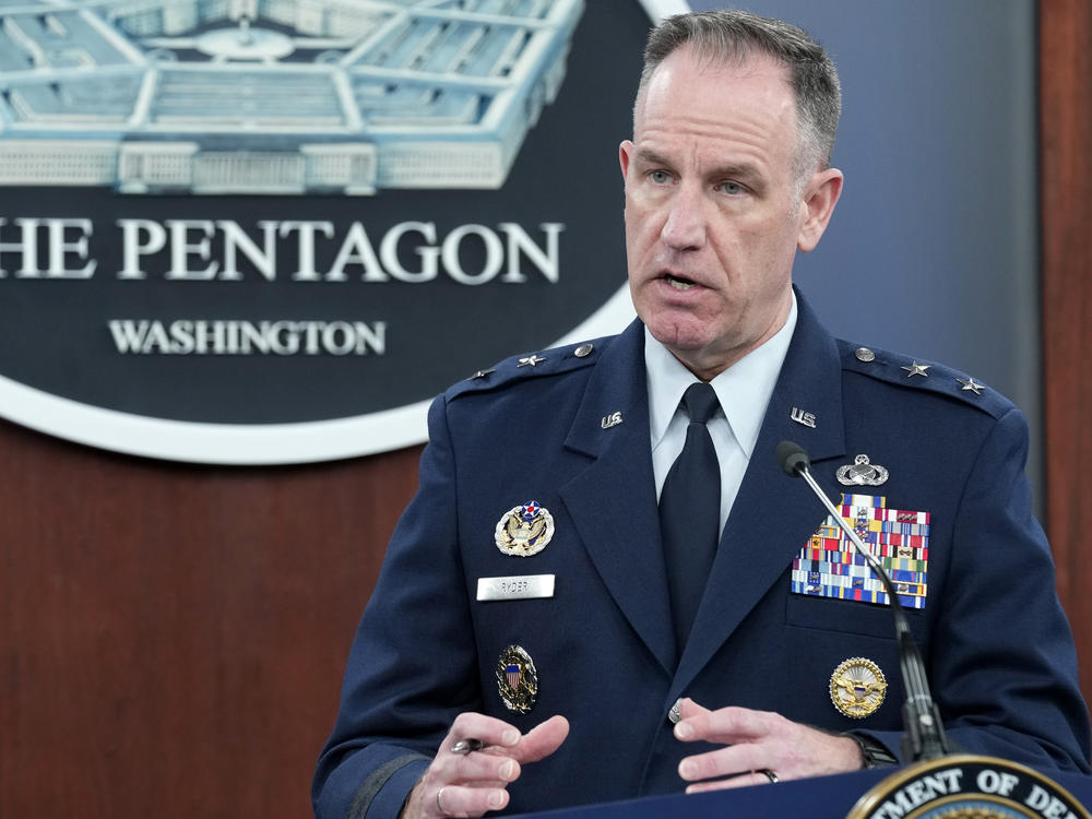 Pentagon press secretary Air Force Maj. Gen. Patrick Ryder speaks during a briefing at the Pentagon on Tuesday.