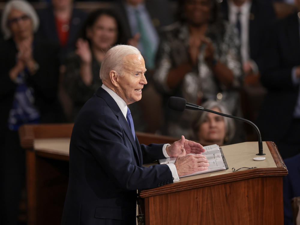 President Biden delivers the State of the Union address during a joint meeting of Congress at the U.S. Capitol on Thursday.