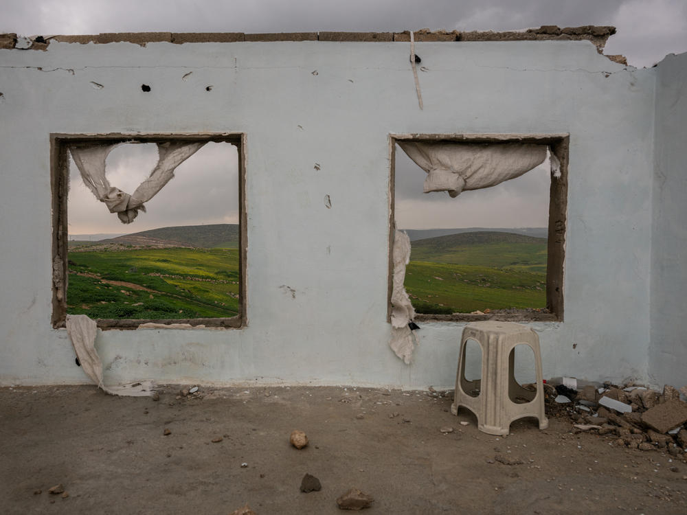 A structure destroyed by Israeli settlers in the abandoned Palestinian village of Zanuta in the occupied West Bank.