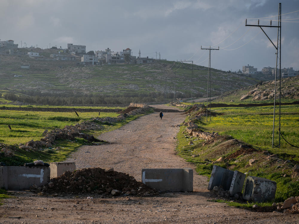 A road leading to a Palestinian village that was blocked by Israeli settlers is seen in the South Hebron Hills in the occupied West Bank.