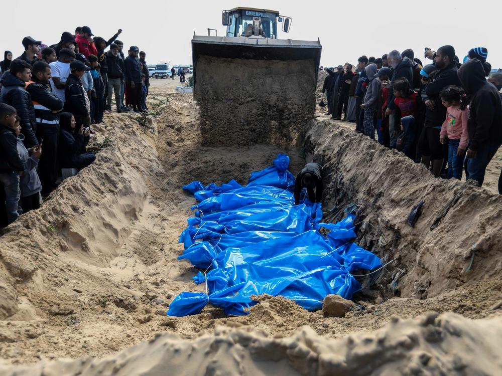 The bodies of Palestinians killed during the war were buried in a mass grave and the Gaza Ministry of Health said 47 bodies were confiscated by Israeli forces and delivered through the Israeli-controlled Kerem Shalom crossing on Thursday, March 7, in Rafah.