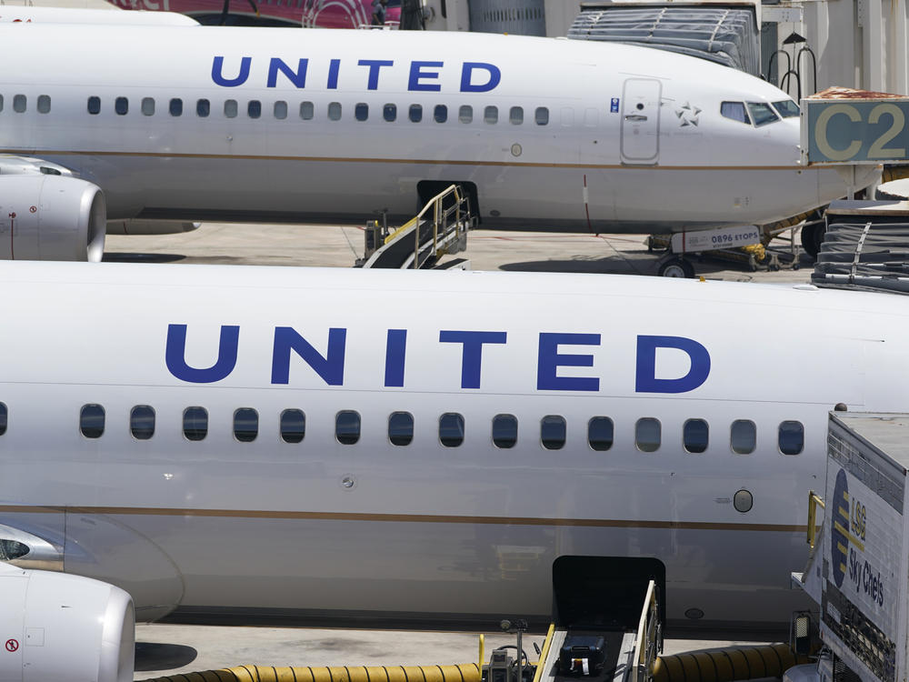 Two United Airlines Boeing 737s are parked at the gate at the Fort Lauderdale-Hollywood International Airport in Fort Lauderdale, Fla., on July 7, 2022.