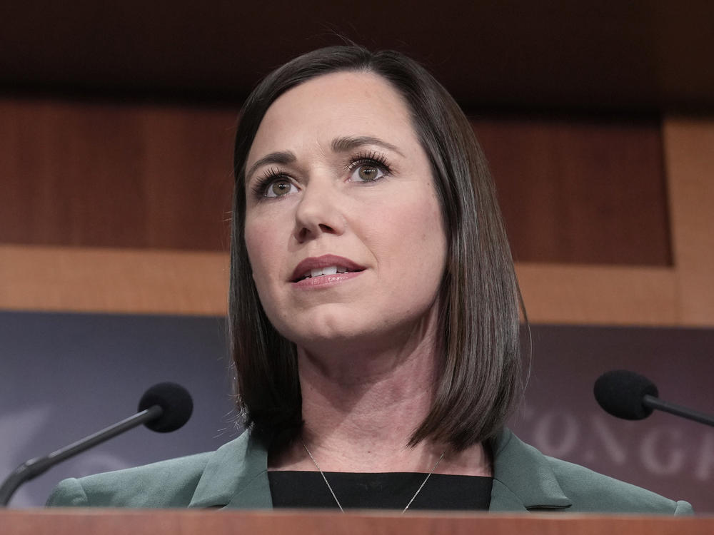 Sen. Katie Britt, R-Ala.,, speaks during a news conference on the border, Feb. 15, 2023, on Capitol Hill. Britt gave the Republican response to President Joe Biden's State of the Union address this past Thursday.