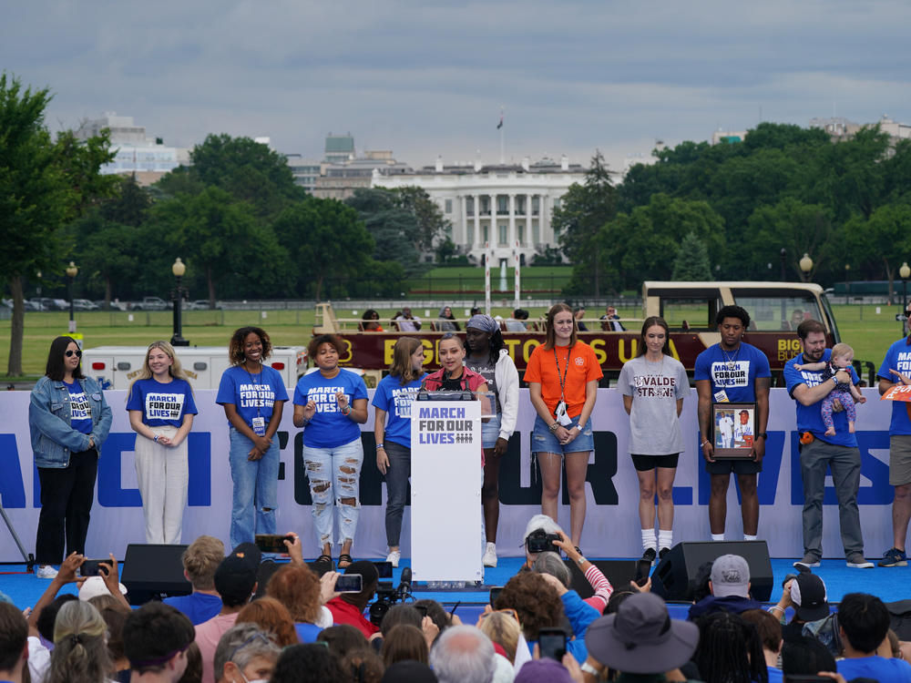 X Gonzalez, a survivor of the Parkland shooting, speaks during a March for Our Lives rally on June 11, 2022 in Washington.
