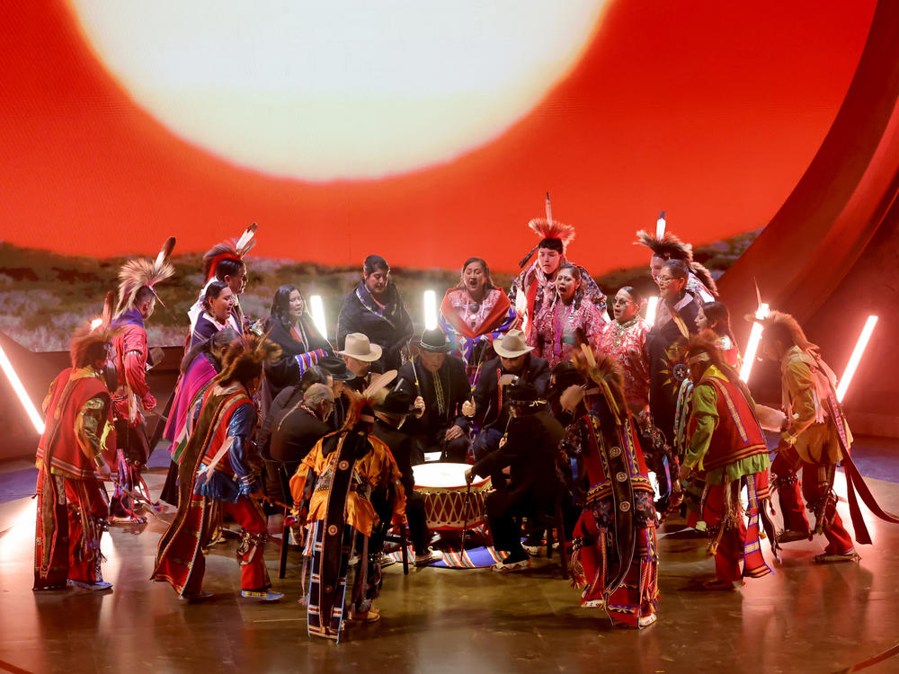 The Osage Singers perform during the 96th Annual Academy Awards.