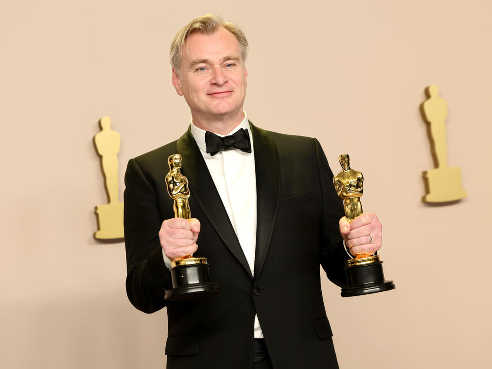 Christopher Nolan, winner of the best directing award and the best picture award for<em> Oppenheimer</em> poses in the press room during the 96th Annual Academy Awards.