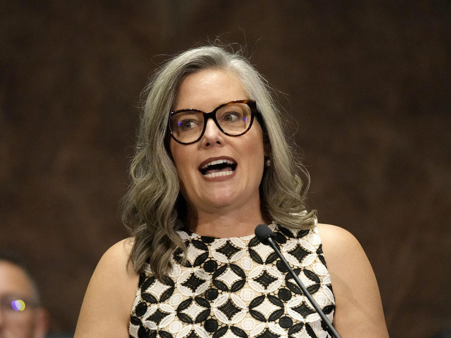 Arizona Democratic Gov. Katie Hobbs speaks to the state Legislature as she delivers the State of the State address in Phoenix, Jan. 8, 2024.