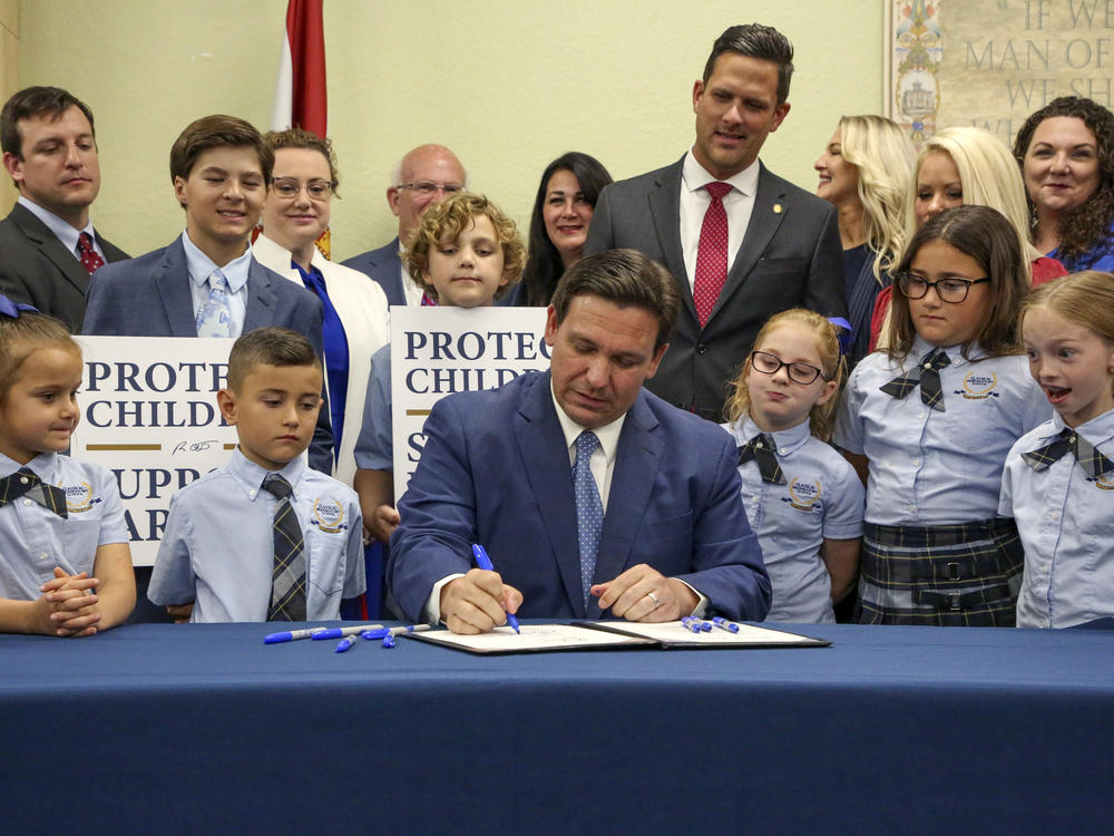 Florida Gov. Ron DeSantis signs the Parental Rights in Education bill, also known as the 