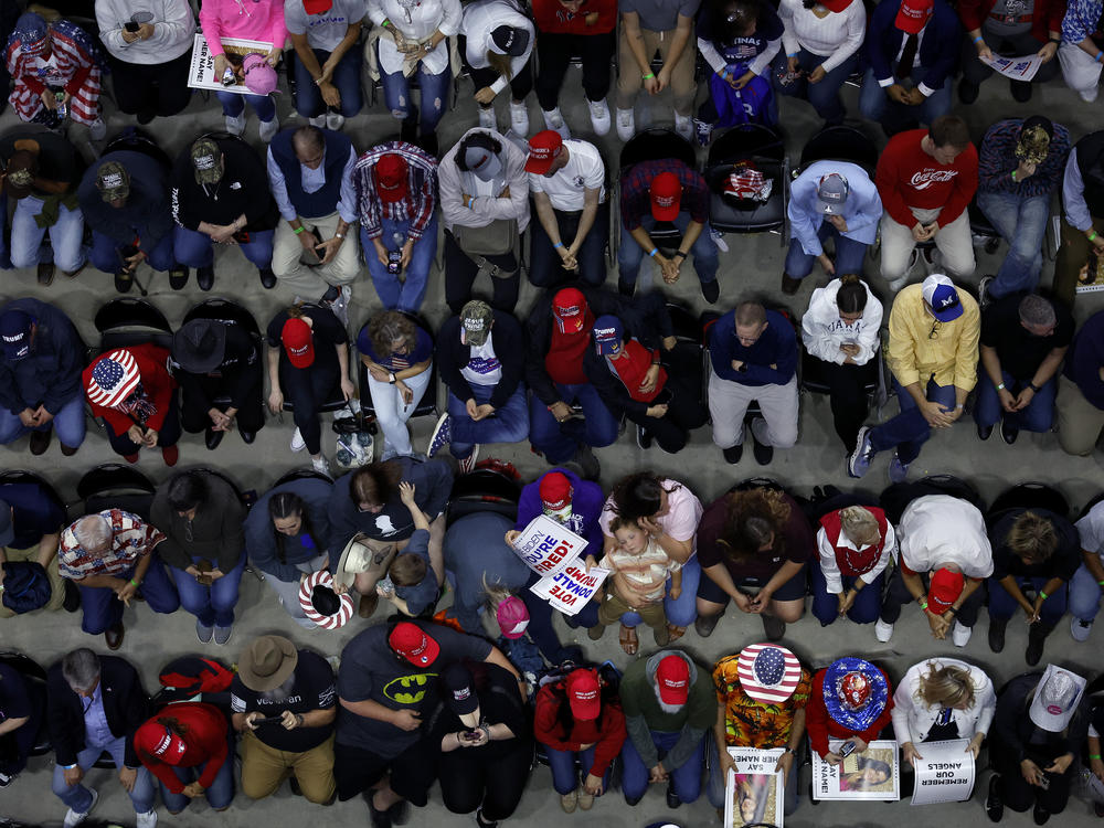 Supporters of Republican presidential candidate and former President Donald Trump attend a campaign rally at the Forum River Center March 9 in Rome, Georgia.