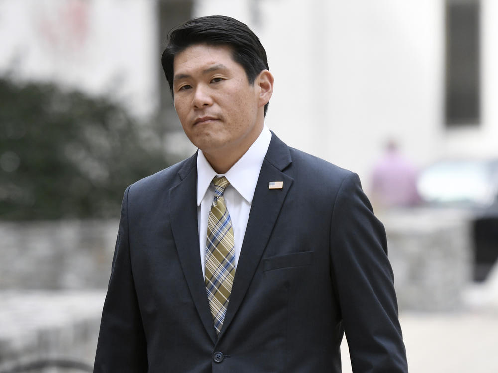 Robert Hur is slated to testify on Tuesday about his probe of President Biden's handling of classified documents. In this file photo, he arrives at U.S. District Court in Baltimore on Nov. 21, 2019.